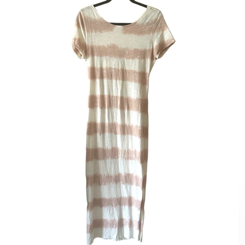 NWT TOPSHOP Maxi T Shirt Dress 100% Cotton Cream Blush Stripes Women’s Size 8